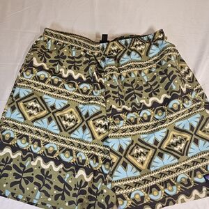 Patagonia Olive Green and Light Blue Patterned Swim Trunks